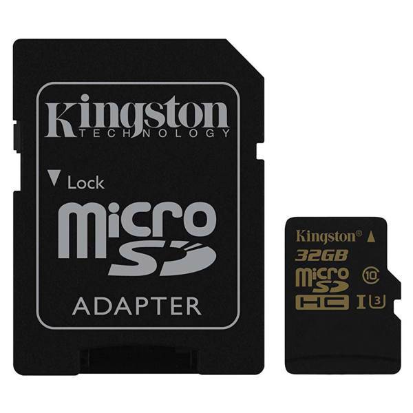 Kingston UHS-I U3 Gold Class 10 90MB/s MicroSDHC With Adapter 32 GB، کارت حافظه MicroSDHC کینگستون مدل Gold کلاس 10 استانداد UHS-I U3 سرعت 90 MB/s همراه با آداپتور SD ظرفیت 32 گیگابایت