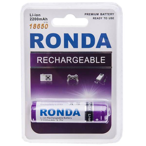 Ronda 2200mAh Rechargeable 18650 Battery Pack of 1، باتری سایز 18650 قابل شارژ روندا با ظرفیت 2200 میلی آمپر ساعت بسته‌ی 1 عددی