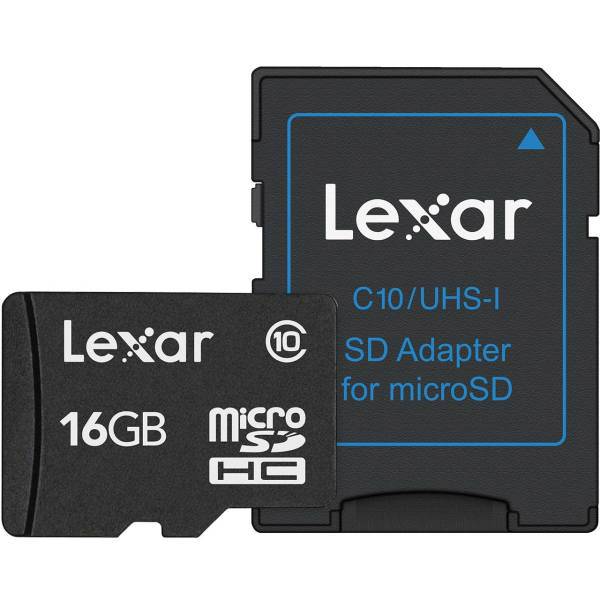 Lexar Micron Class 10 microSDHC with SD Adapter - 16 GB، کارت حافظه microSDHC لکسار مدل Micron کلاس 10 همراه با آداپتور SD ظرفیت 16 گیگابایت