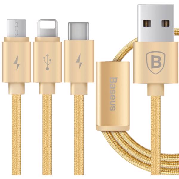Baseus Portman 3 In 1 USB To microUSB/Lightning/USB-C Cable 1.2 M، کابل تبدیل USB به microUSB/لایتنینگ/USB-C باسئوس مدل Portman 3 In 1 به طول 1.2 متر
