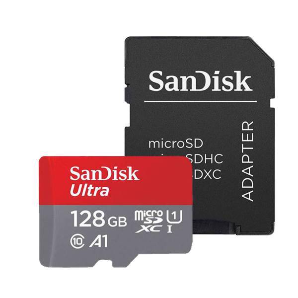 Sandisk Ultra A1 UHS-I Class 10 100MBps microSDXC Card With Adapter 128GB، کارت حافظه microSDXC سن دیسک مدل Ultra A1 کلاس 10 استاندارد UHS-I سرعت 100MBps ظرفیت 128 گیگابایت به همراه آداپتور SD