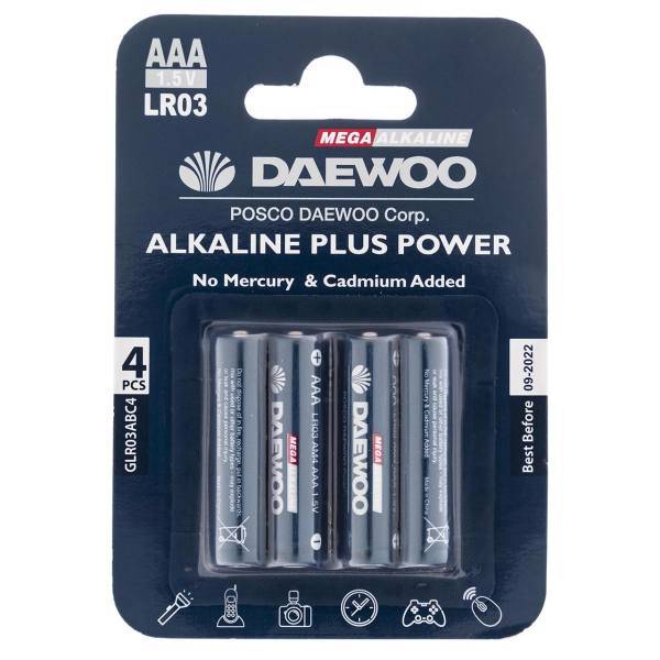 Daewoo Alkaline plus Power AAA Battery Pack of 4، باتری نیم قلمی دوو مدل Alkaline plus Power بسته 4 عددی