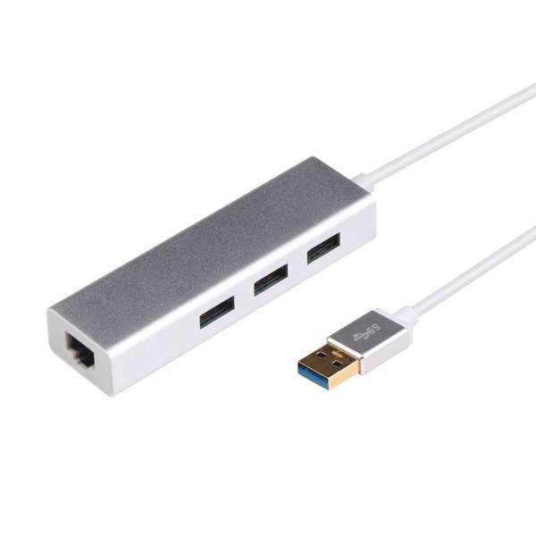 METAL-AL USB-3.0 to USB 3.0/RJ45 3PORT HUB Adapter، هاب USB-3.0 به USB 3.0/ Ethernet سه پورت مدل METAL-AL