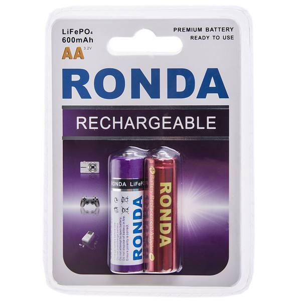 Ronda 600mAh Rechargeable AA Battery Pack of 2، باتری قلمی قابل شارژ روندا با ظرفیت 600 میلی آمپر ساعت بسته‌ی 2 عددی