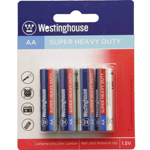 Westinghouse Super Heavy Duty AA Battery Pack of 4، باتری قلمی وستینگ هاوس مدل Super Heavy Duty بسته‌ی 4 عددی