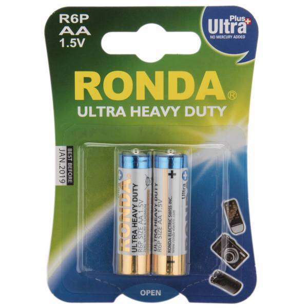 Ronda Ultra Plus Ultra Heavy Duty AA Battery Pack Of 2، باتری قلمی روندا مدل Ultra Plus Ultra Heavy Duty بسته 2 عددی
