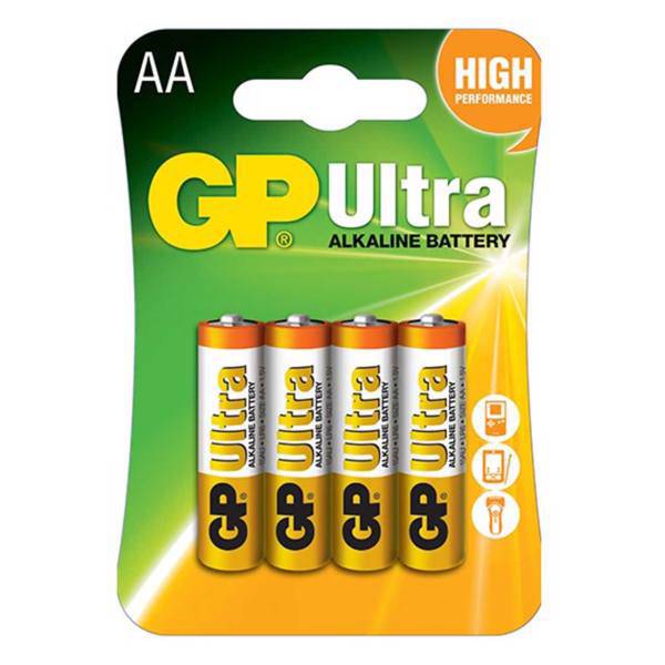 باتری قلمی سایز AA جی پی مدل Ultra Alkaline بسته 4 عددی