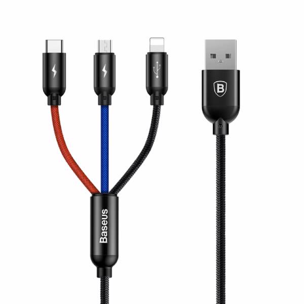 کابل تبدیل USB به لایتنینگ و MicroUSB و USB-C باسئوس مدل 3in1 به طول 120 سانتی متر