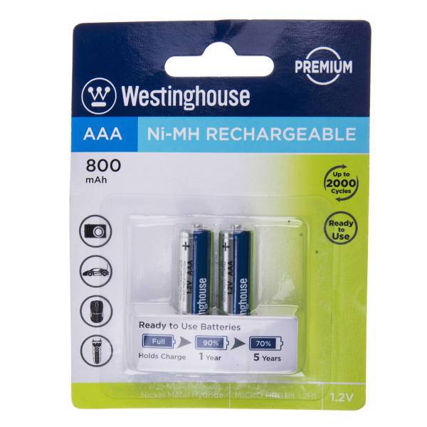 Westinghouse Ni-MH Rechargeable AAA 800 mAh Battery Pack of 2، باتری قابل‌شارژ قلمی وستینگ هاوس مدل Ni-MH Rechargeable بسته‌ی 2 عددی