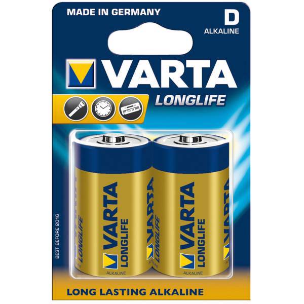 Varta LongLife Alkaline LR20 D Batteryack of 2، باتری D وارتا مدل LongLife Alkaline LR20 بسته 2 عددی