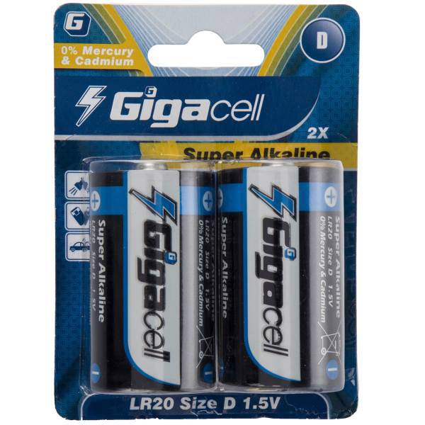 Gigacell Super Alkaline D Batteryack of 2، باتری D گیگاسل مدل Super Alkaline - بسته 2 عددی