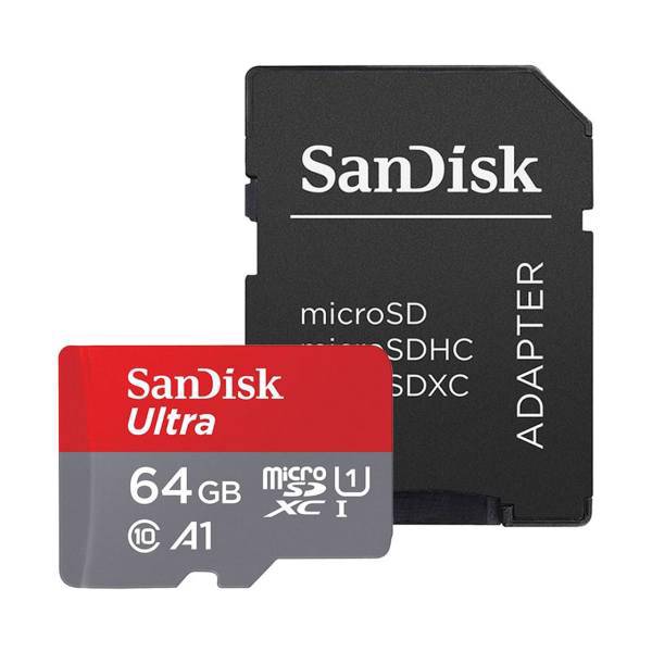 Sandisk Ultra A1 UHS-I Class 10 100MBps microSDXC Card With Adapter 64GB، کارت حافظه microSDXC سن دیسک مدل Ultra A1 کلاس 10 استاندارد UHS-I سرعت 100MBps ظرفیت 64 گیگابایت به همراه آداپتور SD