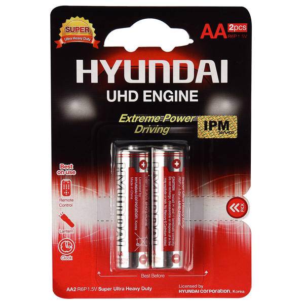 Hyundai Super Ultra Heavy Duty AA Battery Pack Of 2، باتری قلمی هیوندای مدل Super Ultra Heavy Duty بسته 2 عددی