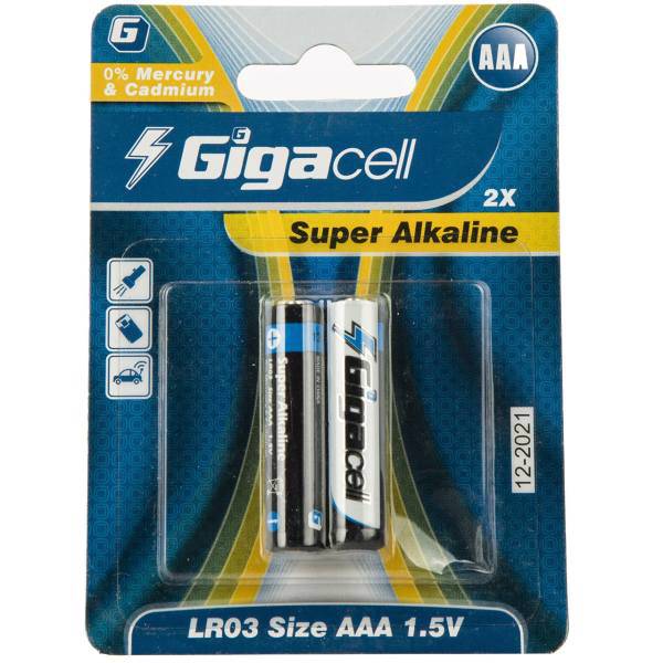 Gigacell Super Alkaline AAA Batteryack of 2، باتری نیم قلمی گیگاسل مدل Super Alkaline - بسته 2 عددی
