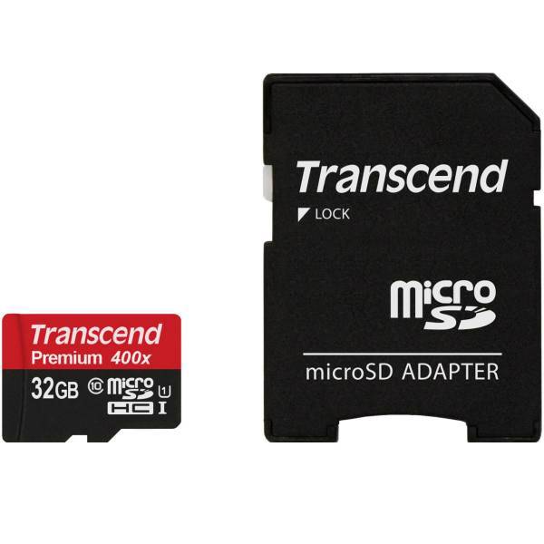 Transcend Premium UHS-I U1 Class 10 60MBps 400X microSDHC With Adapter - 32GB، کارت حافظه microSDHC ترنسند مدل Premium کلاس 10 استاندارد UHS-I U1 سرعت 60MBps 400X همراه با آداپتور SD ظرفیت 32 گیگابایت