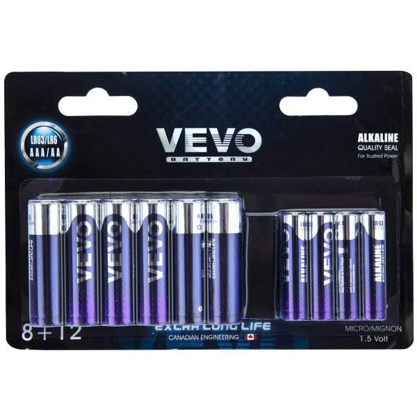 VEVO Alkaline LR03 LR6 AAA And AA Battery Pack of 20، باتری قلمی و نیم قلمی ویوو مدل Alkaline LR03 LR6 بسته 20 عددی