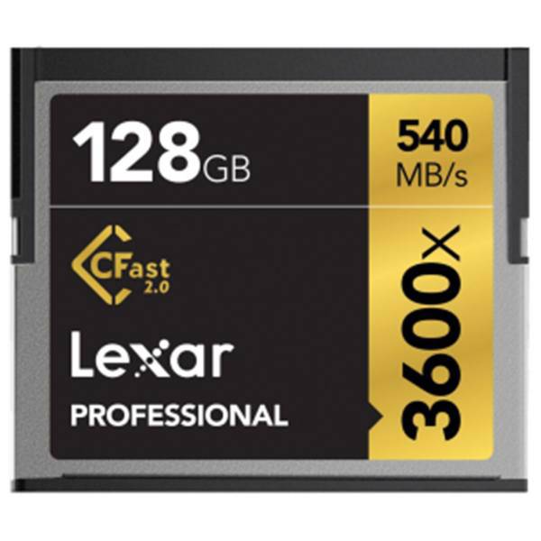 Lexar Professional CFast 2.0 3600X 540MBps CF- 128GB، کارت حافظه CF لکسار مدل Professional CFast 2.0 سرعت 3600X 540MBps ظرفیت 128 گیگابایت