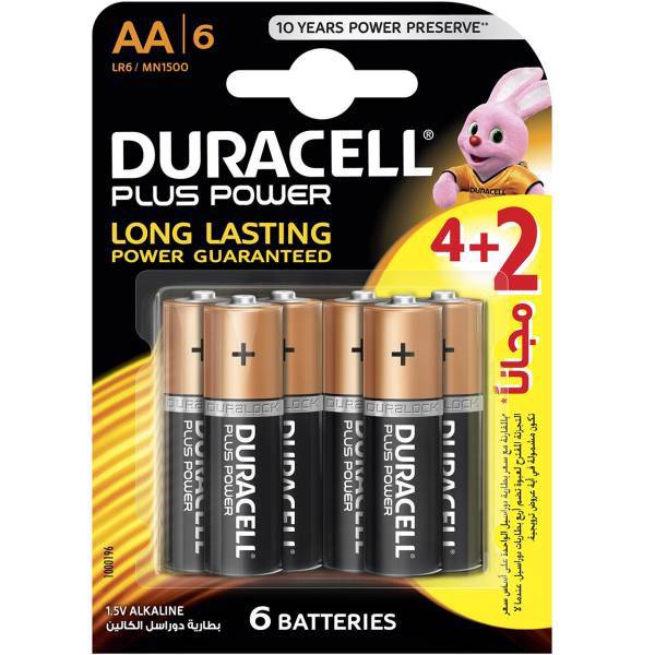 Duracell Plus Power Duralock AA Battery Pack Of 4 Plus 2، باتری قلمی دوراسل مدل Plus Power Duralock بسته 4 + 2 عددی