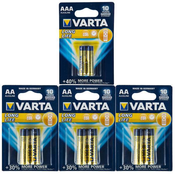 Varta LongLife Alkaline AAA And AA Battery Pack of 8، باتری قلمی و نیم قلمی وارتا مدل LongLife Alkaline بسته 8 عددی