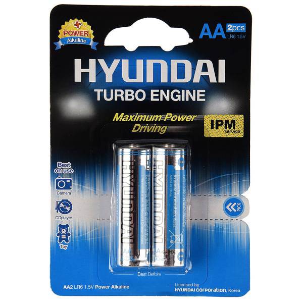 Hyundai Power Alkaline AA Battery Pack Of 2، باتری قلمی هیوندای مدل Power Alkaline بسنه 2 عددی