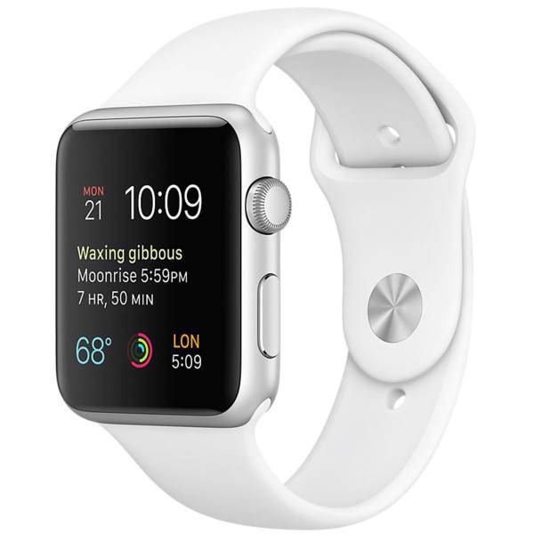 Apple Watch 2 42mm Silver Aluminum Case with White Sport Band، ساعت هوشمند اپل واچ 2 مدل 42mm Silver Aluminum Case with White Sport Band