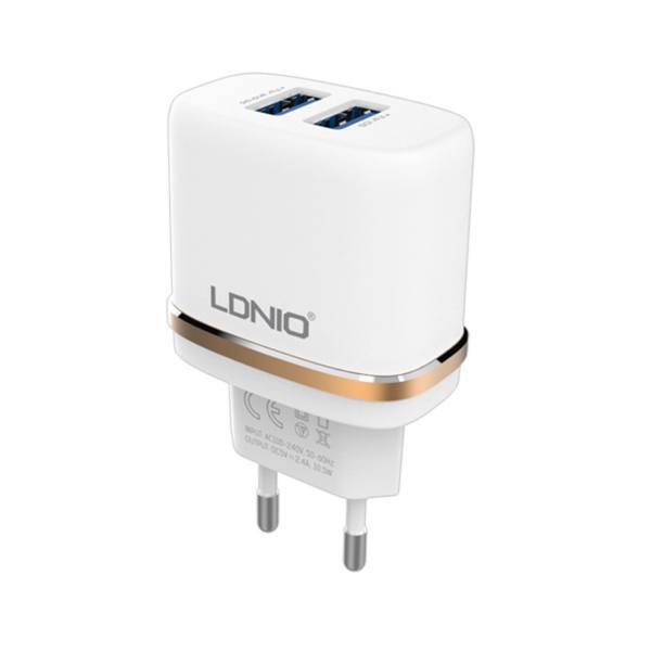 LDNIO DL-AC52 2.4A Dual USB Charger With microUSB Cable، شارژر دیواری 2.4 آمپر الدینیو مدل DL-AC52 به همراه کابل microUSB