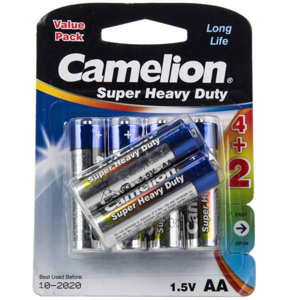Camelion Super Heavy Duty AA Battery Pack of 6، باتری قلمی کملیون مدل Super Heavy Duty بسته 6 عددی