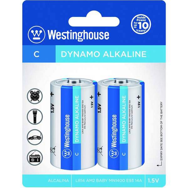 Westinghouse Dynamo Alkaline C Battery Pack of 2، باتری سایز متوسط وستینگ هاوس مدل Dynamo Alkaline بسته‌ی 2 عددی