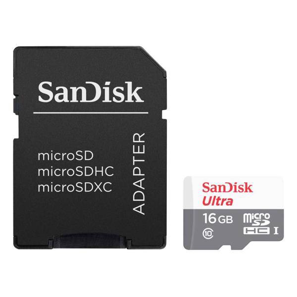 Sandisk Ultra UHS-I Class 10 80MBps microSDHC With Adapter 16GB، کارت حافظه microSDHC سن دیسک مدل Ultra کلاس 10 استاندارد UHS-I سرعت 80MBps همراه با آداپتور SD ظرفیت 16 گیگابایت