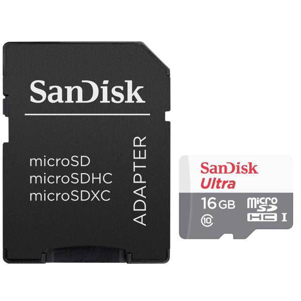 SanDisk Ultra UHS-I U1 Class 10 48MBps 320X microSDHC With Adapter - 16GB، کارت حافظه microSDHC سن دیسک مدل Ultra کلاس 10 استاندارد UHS-I U1 سرعت 48MBps 320X همراه با آداپتور SD ظرفیت 16 گیگابایت