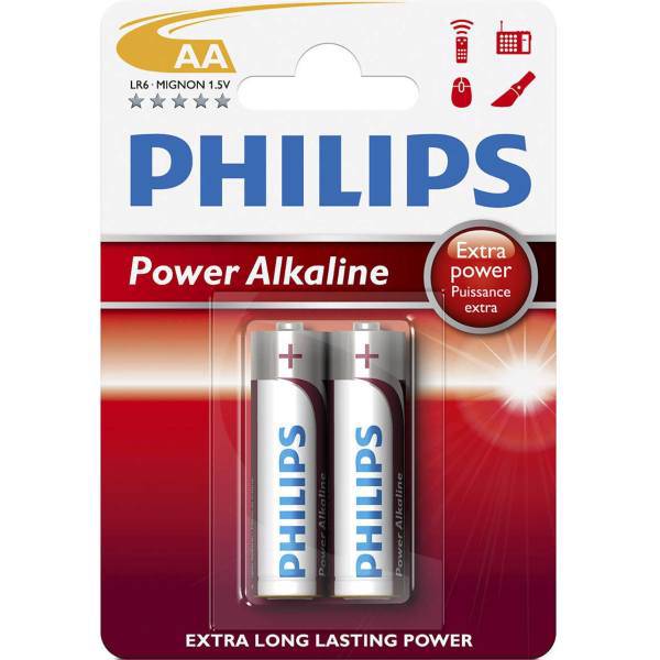 Philips Power Alkaline LR6-MIGNON AA Battery Pack Of 2، باتری قلمی فیلیپس مدل Power Alkaline LR6-MIGNON بسته 2 عددی