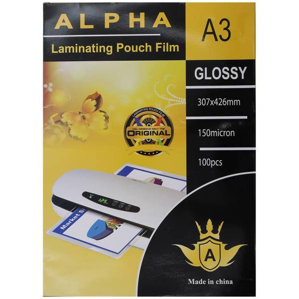 Alpha Glossy Laminating Pouch Film Size A3 Pack Of 100pcs، طلق پرس شیت لمینت آلفا مدل Glossy سایز A3 بسته 100 عددی