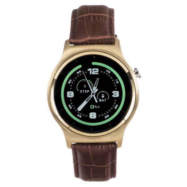 TTY Gmove GW01 Gold With Brown Leather Strap Smart Watch، ساعت هوشمند تی تی وای جی موو مدل GW01 gold with brown leather strap