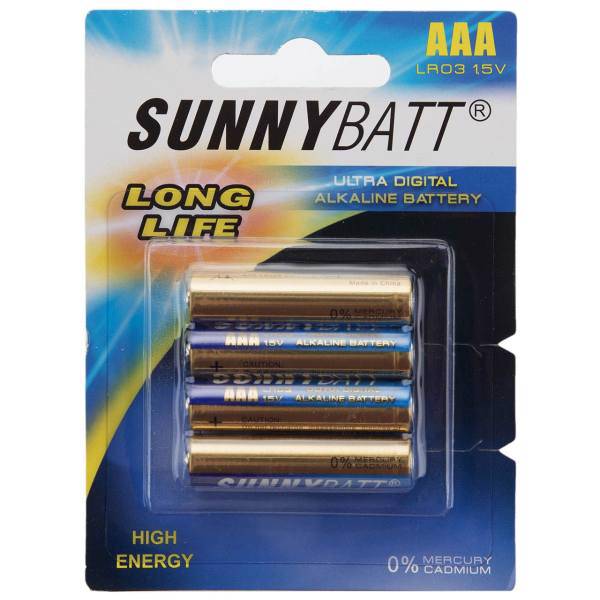 Sunny Batt Alkaline Long Life AAA Battery Pack of 4، باتری نیم قلمی سانی بت مدل Alkaline Long Life بسته 4 عددی