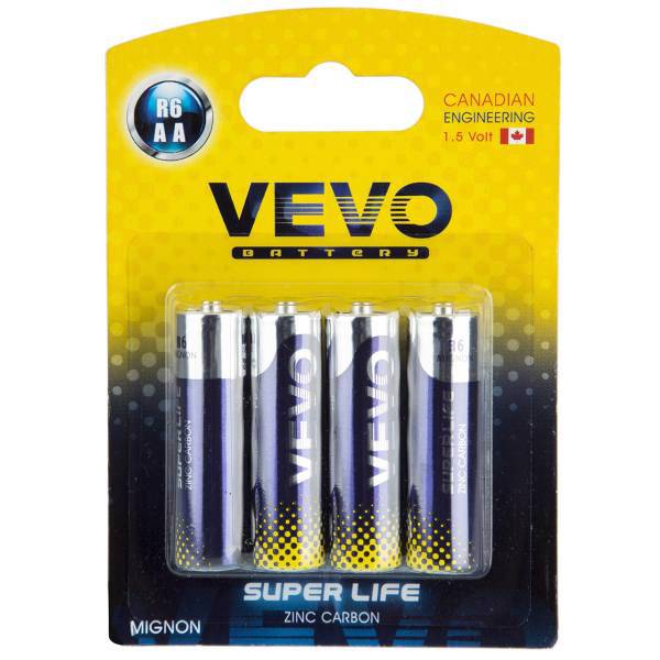 VEVO Super Life R6 AA Battery Pack of 4، باتری قلمی ویوو مدل Super Life R6 بسته 4 عددی
