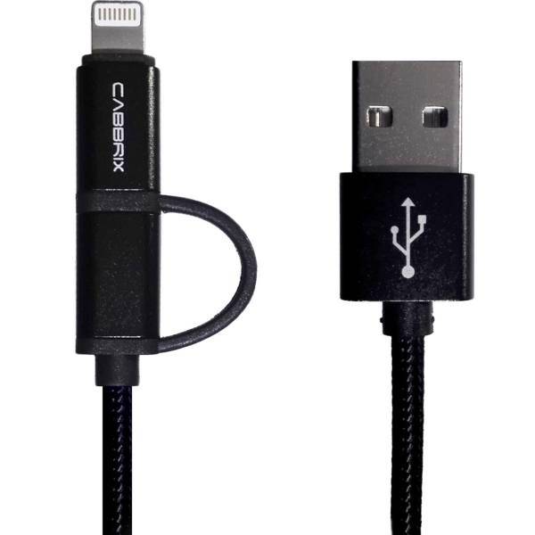 Cabbrix 2 In 1 USB To microUSB And Lightning Cable 2m، کابل تبدیل USB به microUSB و لایتنینگ کابریکس مدل 2 در 1 به طول 2 متر