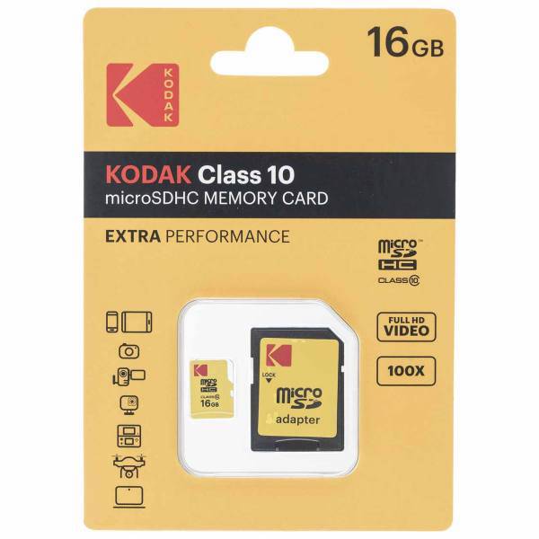 Kodak EXTRA PERFORMANCE Class 10 microSDHC With Adapter - 16GB، کارت حافظه microSDHC کداک مدل EXTRA PERFORMANCE کلاس 10 همراه با آداپتور ظرفیت 16 گیگابایت