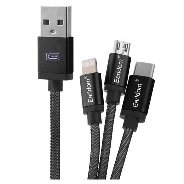 Earldom ET-885 USB to microUSB/USB-C/Lightning Cable 1m، کابل تبدیل USB به microUSB/USB-C/لایتنینگ ارلدام مدل ET-885 طول 1 متر