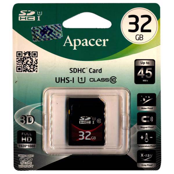 Apacer UHS-I U1 Class 10 45MBps SDHC - 32GB، کارت حافظه SDHC اپیسر کلاس 10 استاندارد UHS-I U1 سرعت 45MBps ظرفیت 32 گیگابایت