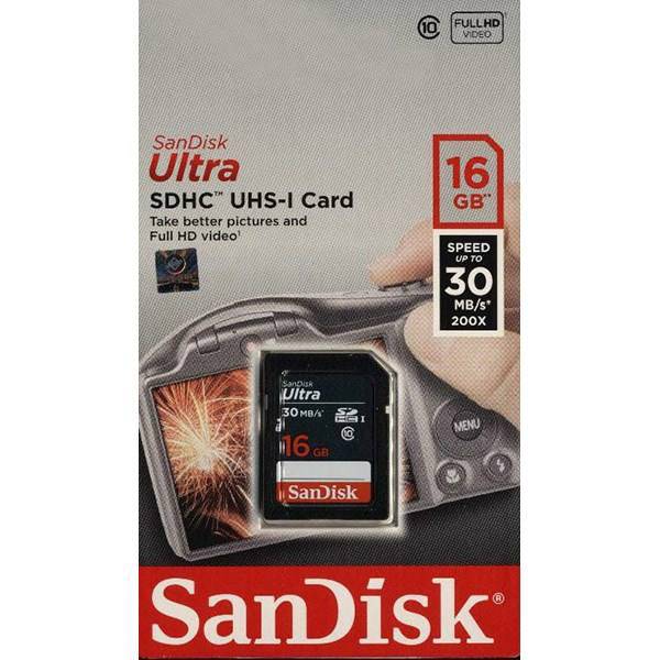 SanDisk Ultra UHS-I U1 Class 10 30MBps 200X SDHC - 16GB، کارت حافظه SDHC سن دیسک مدل Ultra کلاس 10 استاندارد UHS-I U1 سرعت 200X 30MBps ظرفیت 16 گیگابایت