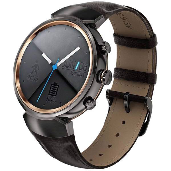 Asus Zenwatch 3 WI503Q Gunmetal With Dark Brown Leather Band، ساعت هوشمند ایسوس زن واچ 3 مدل WI503Q Gunmetal With Dark Brown Leather Band