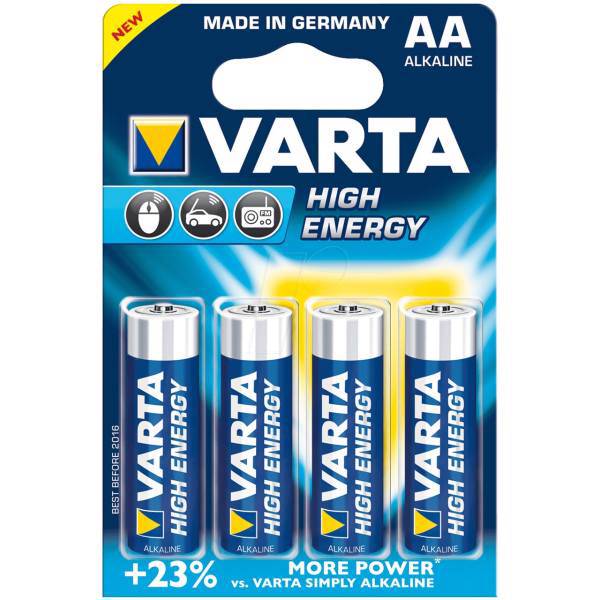 Varta High Energy Alkaline LR6AA Batteryack of 4، باتری قلمی وارتا مدل High Energy Alkaline LR6AA بسته 4 عددی