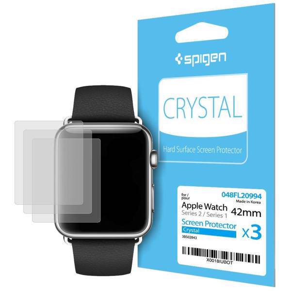 Spigen Crystal Apple Watch Screen Protector 42mm Pack of 3، محافظ صفحه نمایش اپل واچ اسپیگن مدل Crystal سایز 42 میلی متر بسته 3 عددی