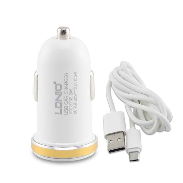 LDNIO DL-C22 USB Car Charger with Cable، شارژر فندکی الدینیو مدل DL-C22 به همراه کابل