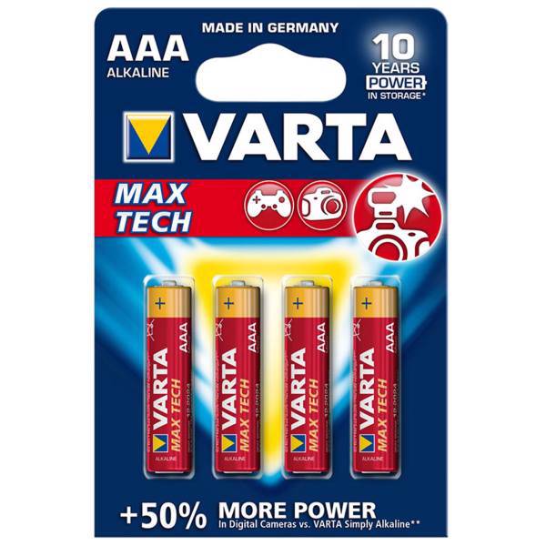 Varta MAX TECH Alkaline LR03-AAA Battery Pack of 4، باتری نیم‌قلمی وارتا مدل MAX TECH ALKALINE LR03-AAA بسته 4 عددی