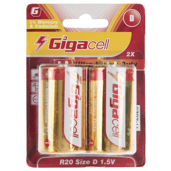 Gigacell Ultra Heavy Duty D Battery Pack of 2، باتری D گیگاسل مدل Ultra Heavy Duty بسته 2 عددی