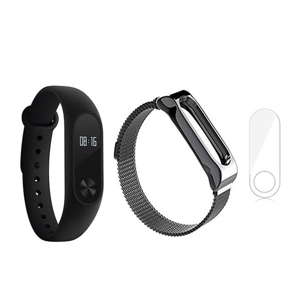 مچ بند هوشمند شیائومی مدل Mi Band 2 به همراه بند فلزی Metal و گلس