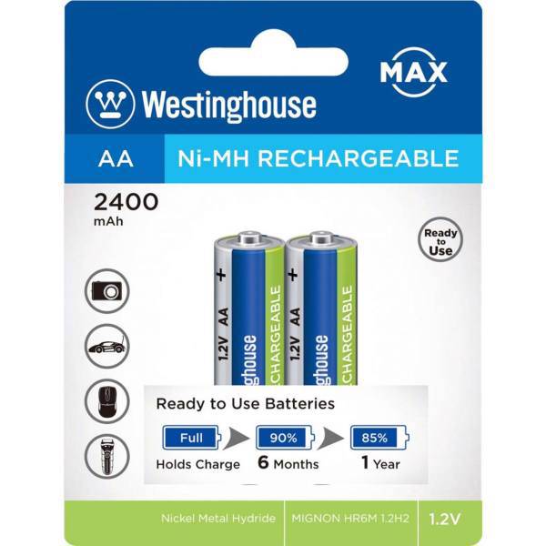 Westinghouse Ni-MH Rechargeable AA 2400 mAh Battery Pack of 2، باتری قاب‌شارژ قلمی وستینگ هاوس مدل Ni-MH Rechargeable بسته‌ی 2 عددی