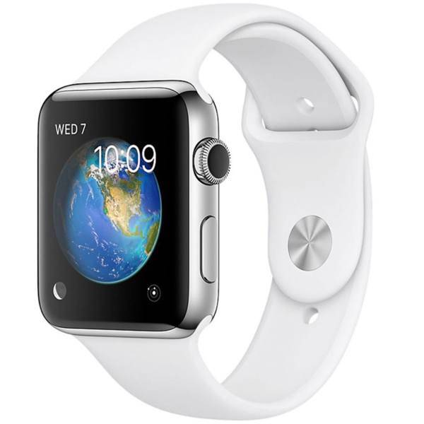 Apple Watch Series 2 42mm Stainless Steel Case with White Sport Band، ساعت هوشمند اپل واچ سری 2 مدل 42mm Stainless Steel Case with White Sport Band