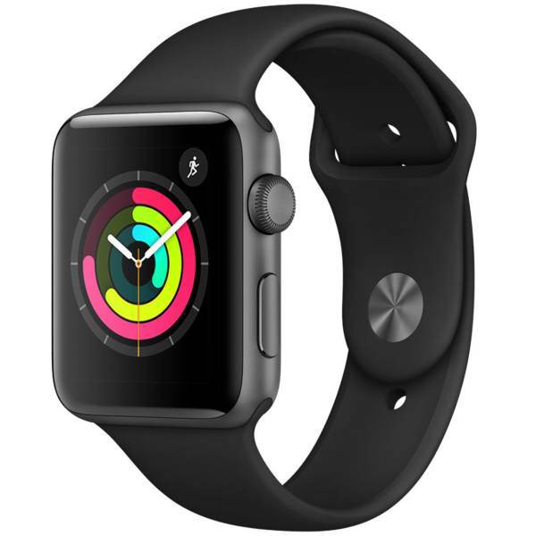 Apple Watch Series 3 GPS 42mm Space Gray Aluminum Case with Black Sport Band، ساعت هوشمند اپل واچ 3 مدل 42mm Space Gray Aluminum Case with Black Sport Band